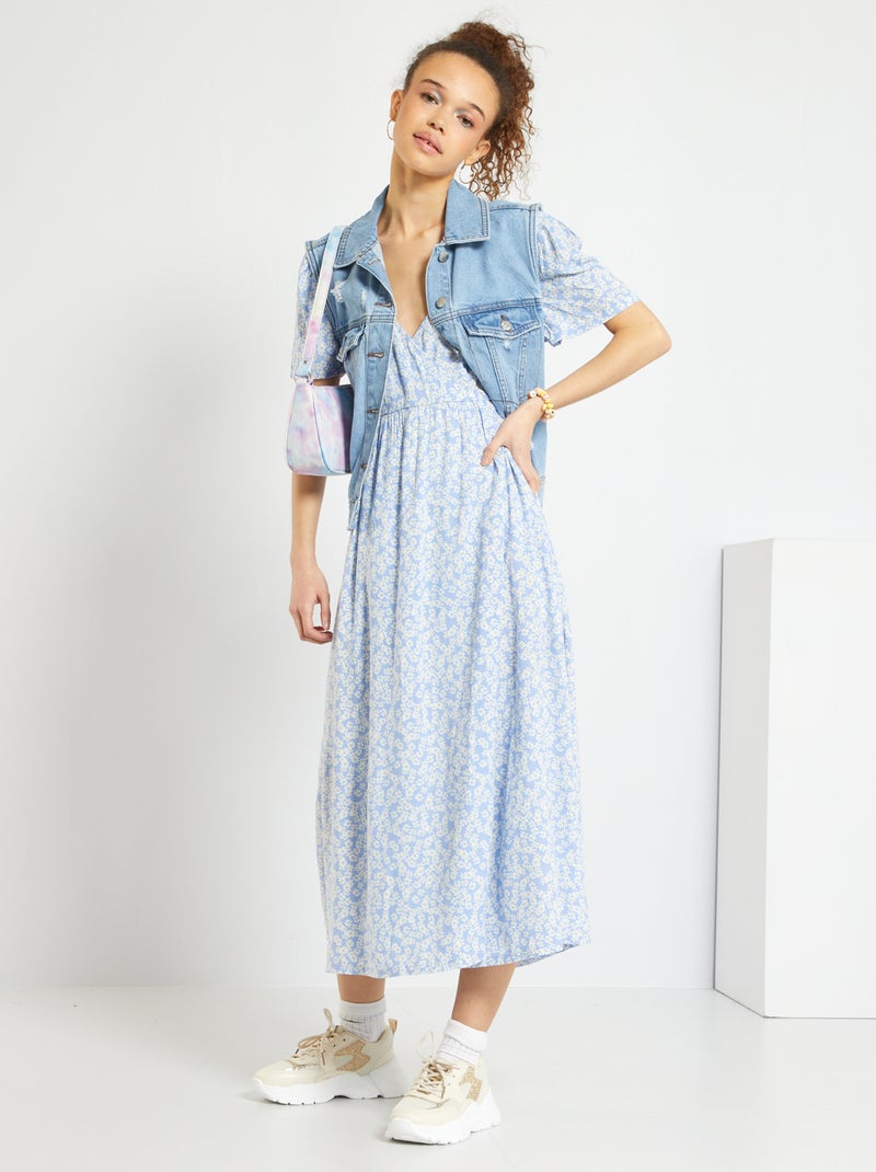 Robe longue portefeuille Bleu - Kiabi