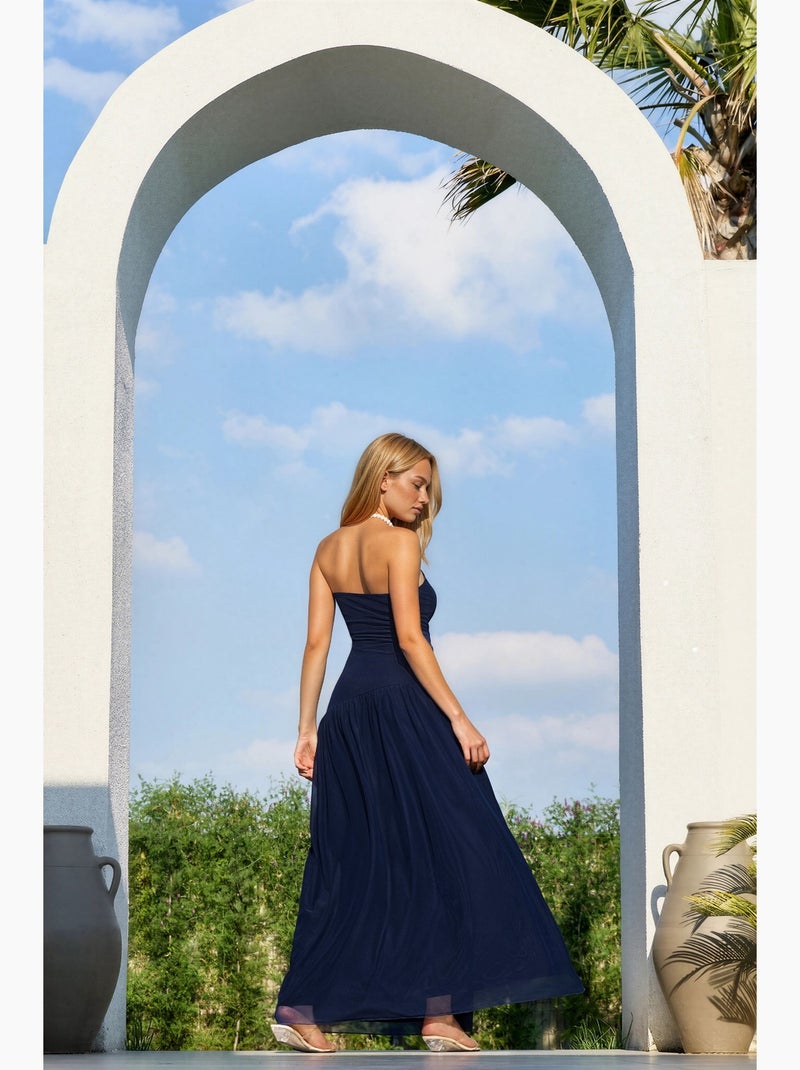 Robe longue portefeuille bustier fendue hiccup Bleu marine - Kiabi