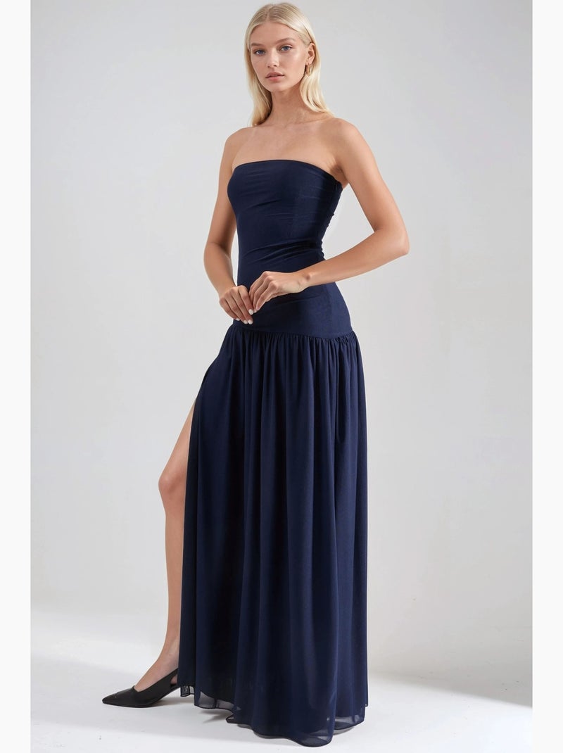 Robe longue portefeuille bustier fendue hiccup Bleu marine - Kiabi