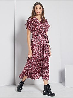 Robe longue portefeuille fleurie - Kiabi