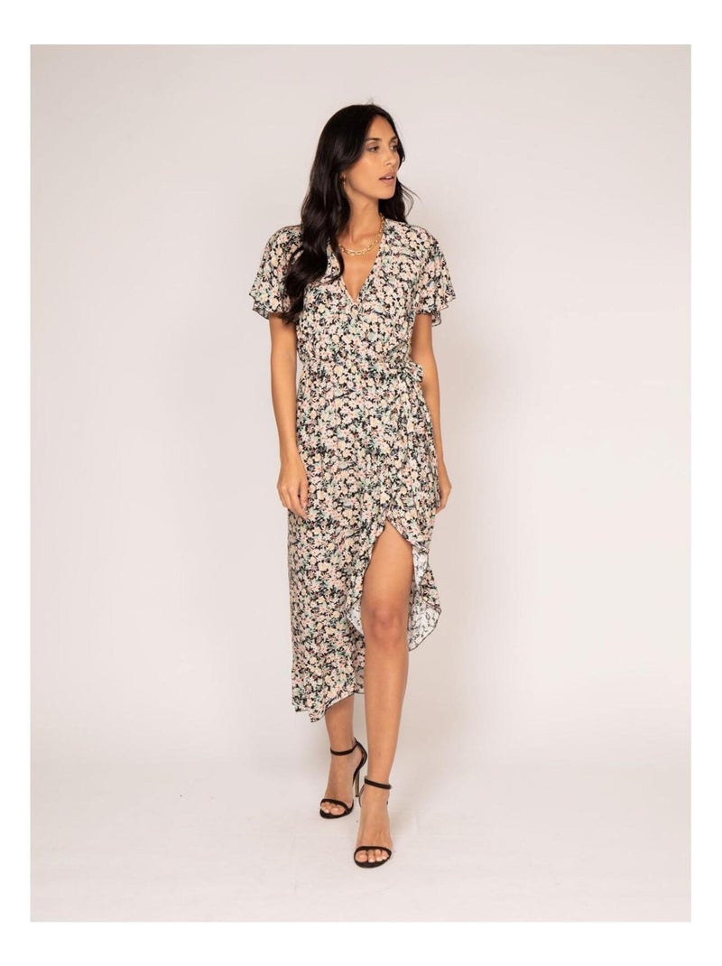 Robe longue portefeuille motifs IDOLE Vert - Kiabi