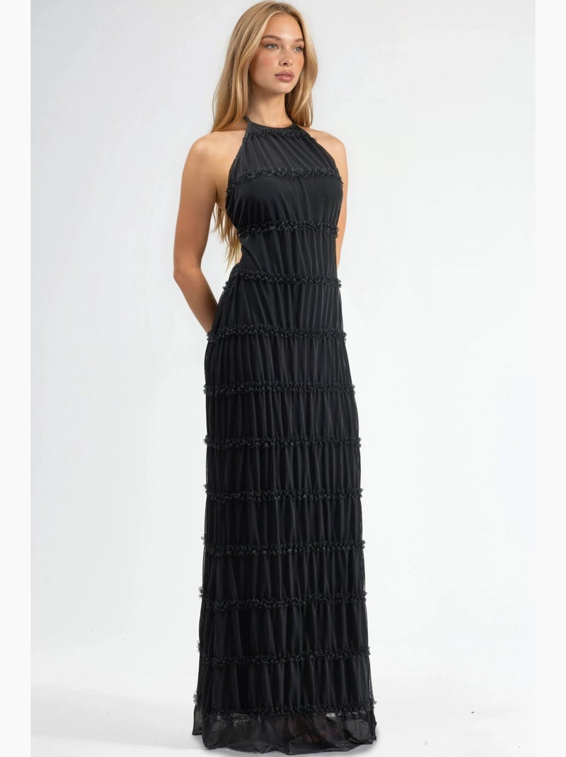 Robe longue portefeuille texturée à col halter hiccup Noir - Kiabi