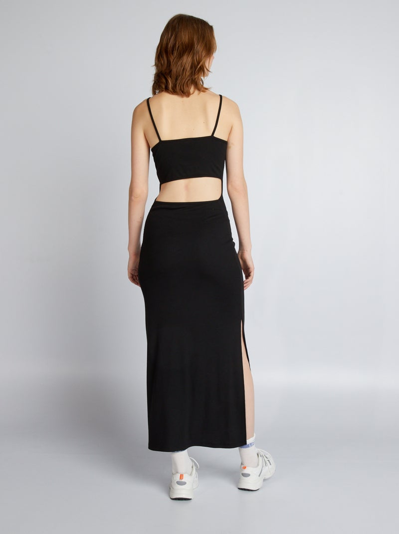 Robe Noire échancrée Manches 3/4 Edmond Boublil - Taille 48, Neuve Avec étiquettes