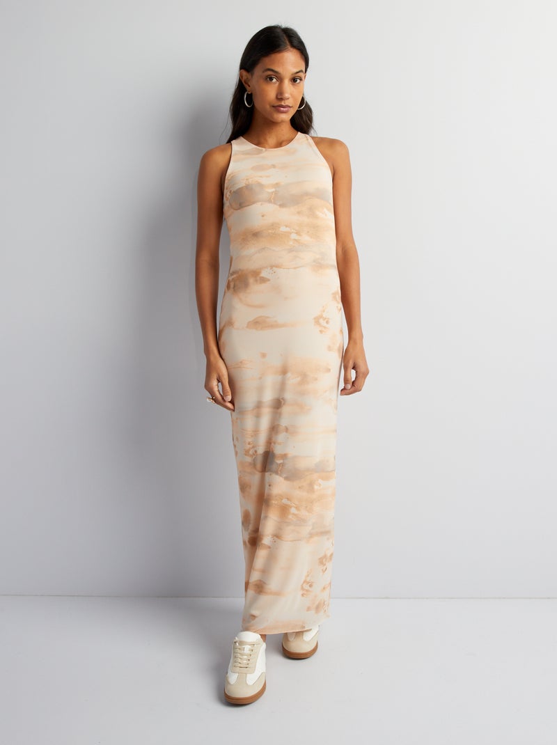 Robe longue près du corps tie and dye Beige - Kiabi
