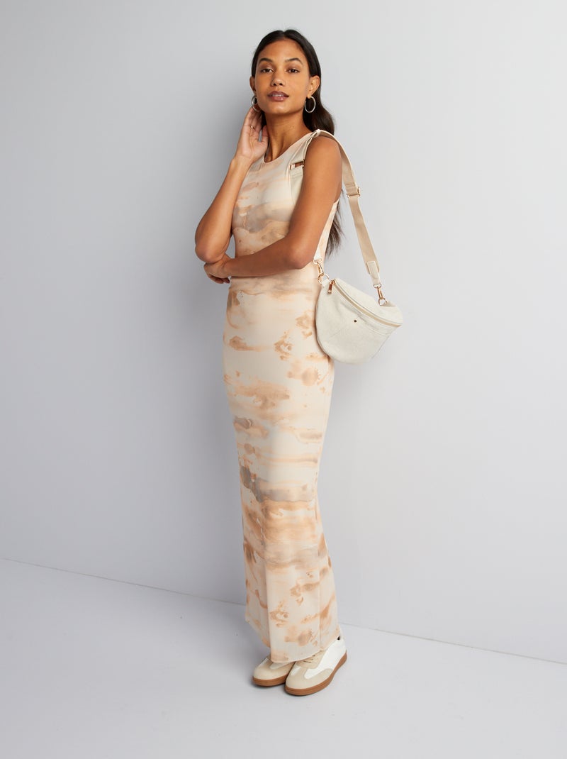 Robe longue près du corps tie and dye Beige - Kiabi