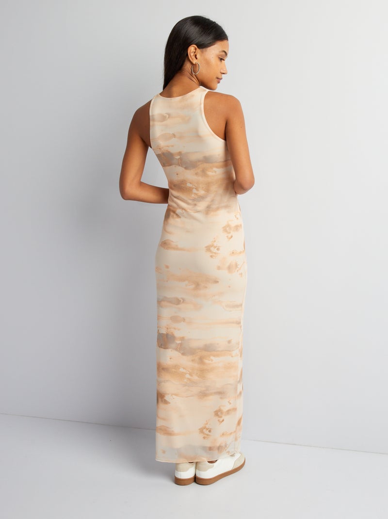 Robe longue près du corps tie and dye Beige - Kiabi