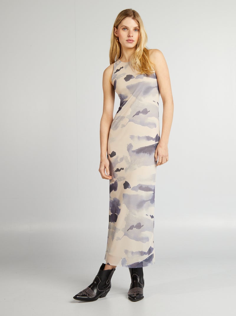 Robe longue près du corps tie and dye Bleu/beige - Kiabi