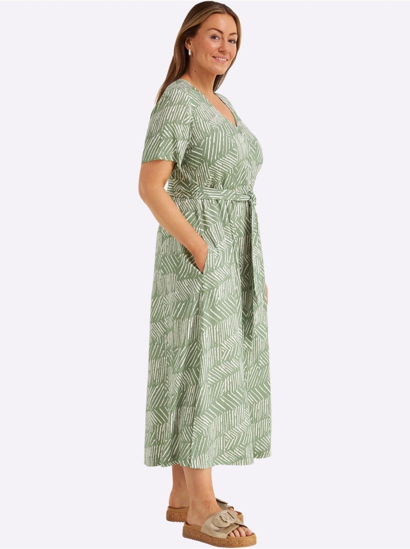 Robe Longue Pure Viscose - Taille Standard - Sheego Blanc Vert - Kiabi