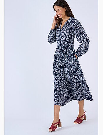 Robe longue pure viscose reliéfée - Damart