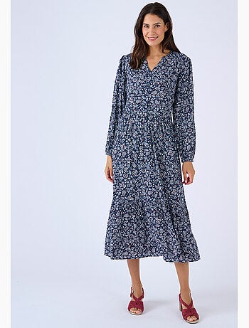 Robe longue pure viscose reliéfée - Damart