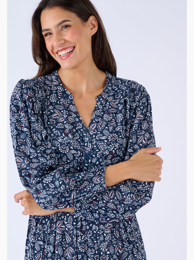 Robe longue pure viscose reliéfée - Damart Bleu - Kiabi