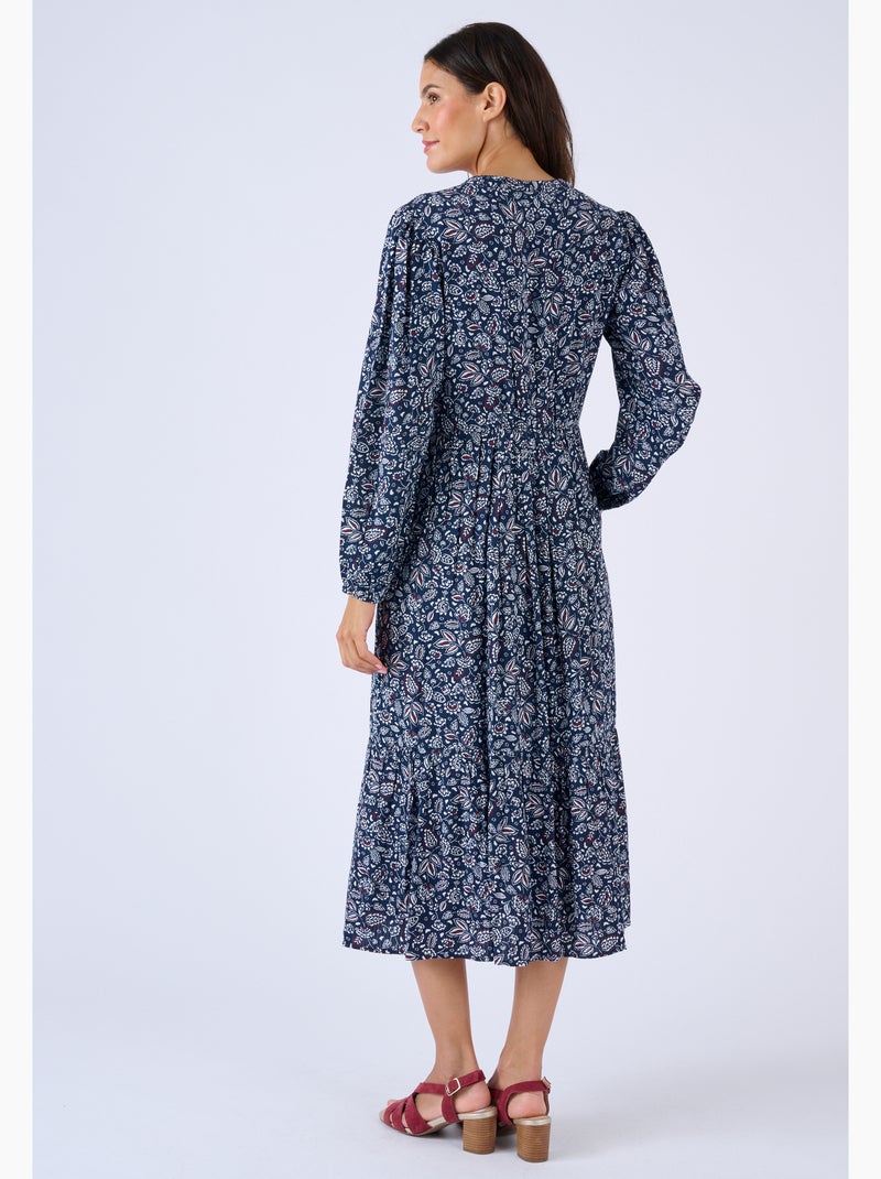 Robe longue pure viscose reliéfée - Damart Bleu - Kiabi