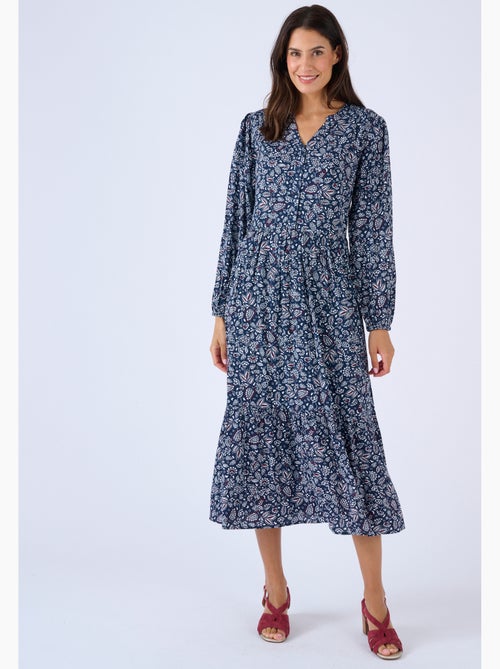 Robe longue pure viscose reliéfée - Damart - Kiabi