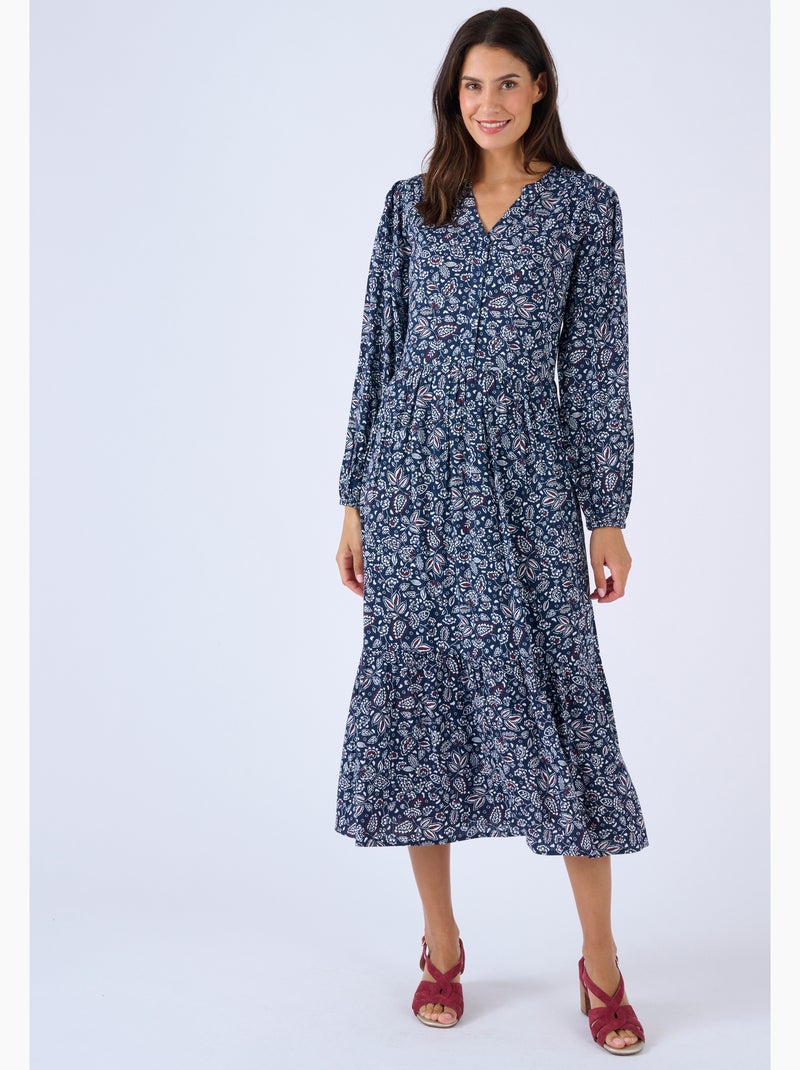 Robe longue pure viscose reliéfée - Damart Bleu - Kiabi