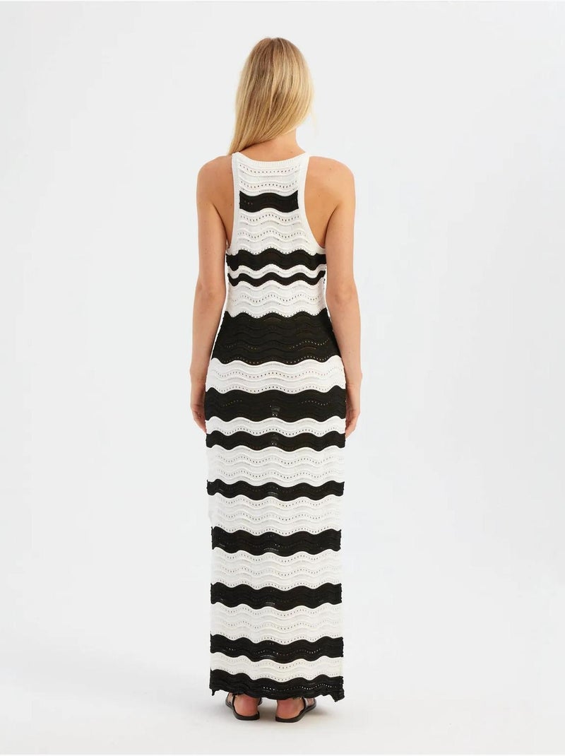 Robe longue rayée à col en v et fente latérale Multicolore - Kiabi