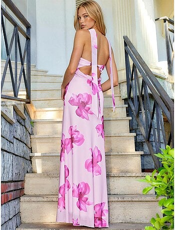 Robe longue sans bretelles à imprimé floral