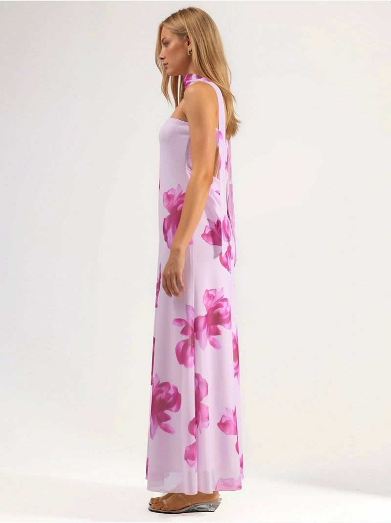 Robe longue sans bretelles à imprimé floral Lavande - Kiabi