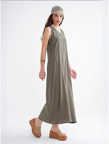 Robe longue sans manches à col en v et poches mixray