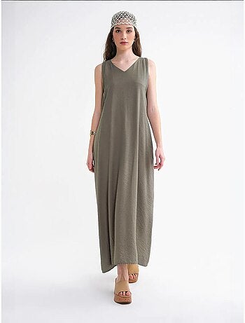 Robe longue sans manches à col en v et poches mixray