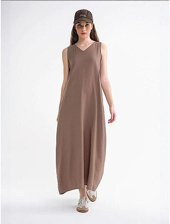 Robe longue sans manches à col en v et poches mixray