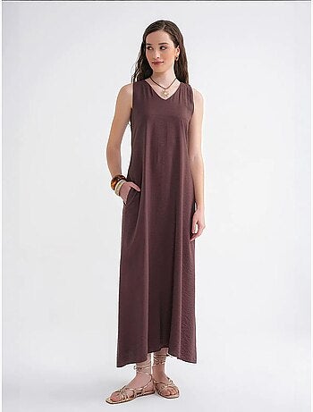 Robe longue sans manches à col en v et poches mixray