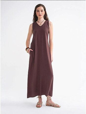 Robe longue sans manches à col en v et poches mixray