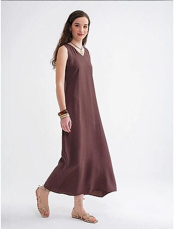 Robe longue sans manches à col en v et poches mixray