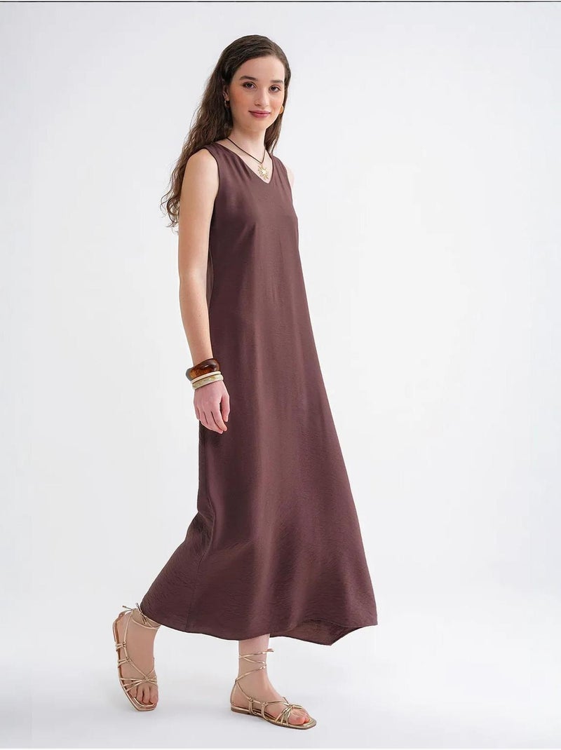 Robe longue sans manches à col en v et poches mixray Marron clair - Kiabi