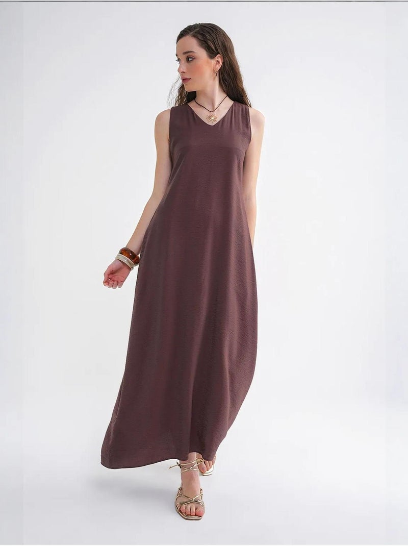 Robe longue sans manches à col en v et poches mixray Marron clair - Kiabi