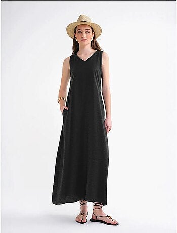 Robe longue sans manches à col en v et poches mixray