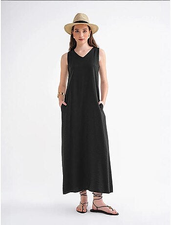 Robe longue sans manches à col en v et poches mixray