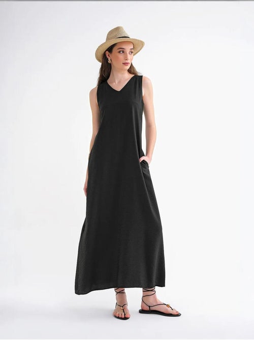 Robe longue sans manches à col en v et poches mixray - Kiabi