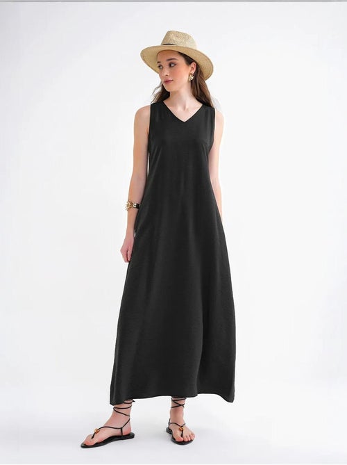 Robe longue sans manches à col en v et poches mixray - Kiabi