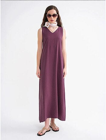 Robe longue sans manches à col en v et poches mixray