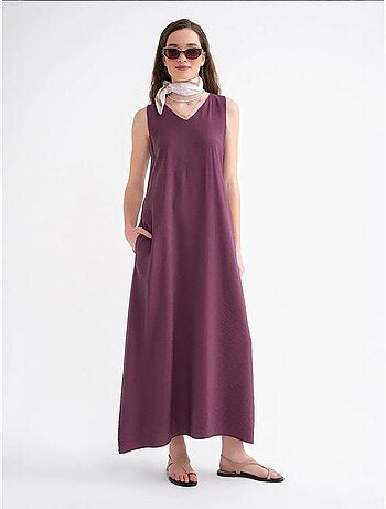 Robe longue sans manches à col en v et poches mixray