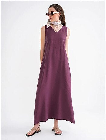 Robe longue sans manches à col en v et poches mixray