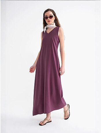 Robe longue sans manches à col en v et poches mixray