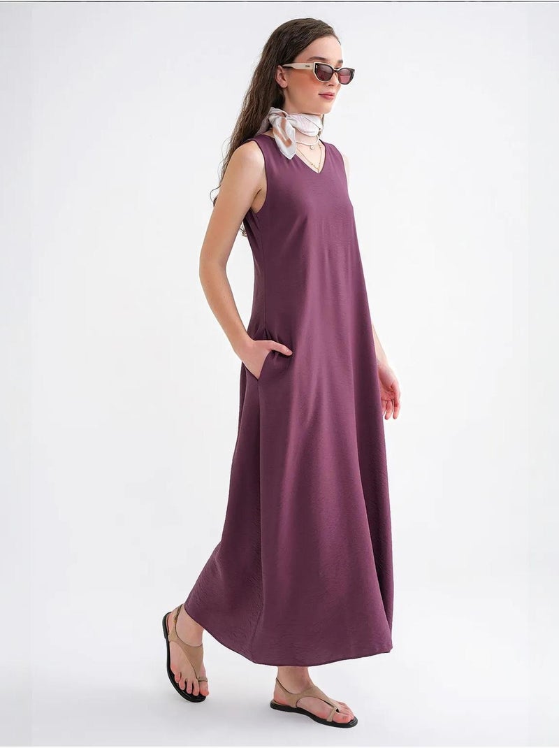 Robe longue sans manches à col en v et poches mixray Rouge bordeaux - Kiabi