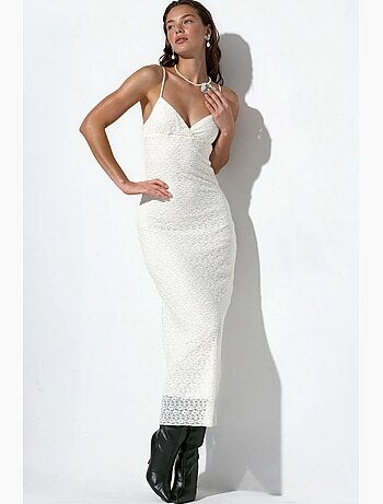Robe longue sans manches à col v et détail dentelle busem