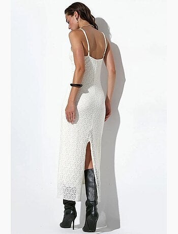 Robe longue sans manches à col v et détail dentelle busem