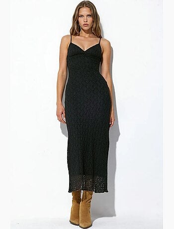 Robe longue sans manches à col v et détail dentelle busem