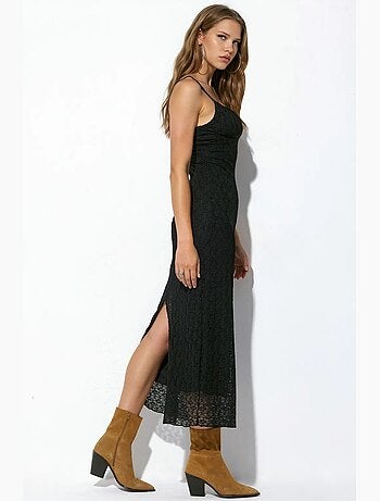 Robe longue sans manches à col v et détail dentelle busem