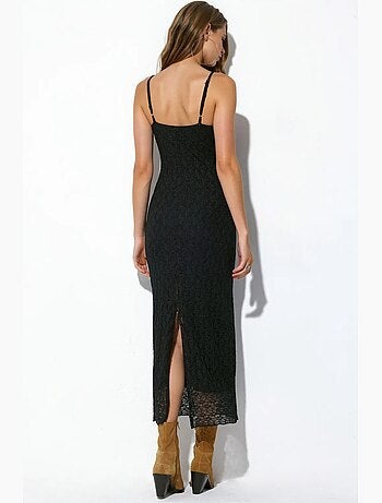 Robe longue sans manches à col v et détail dentelle busem