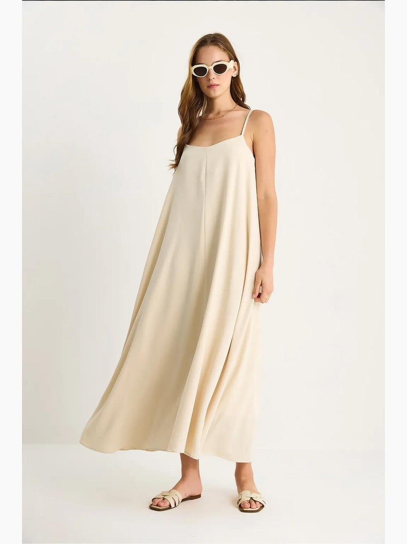 Robe longue sans manches à col v lucci Beige argile - Kiabi