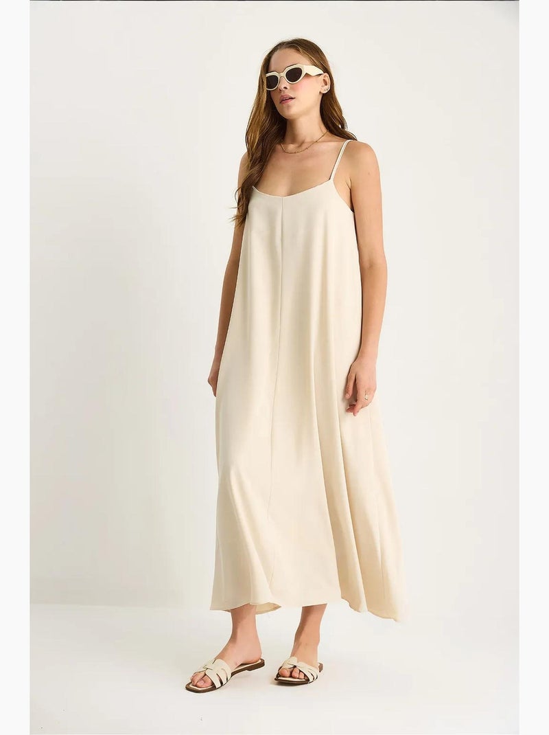Robe longue sans manches à col v lucci Beige argile - Kiabi