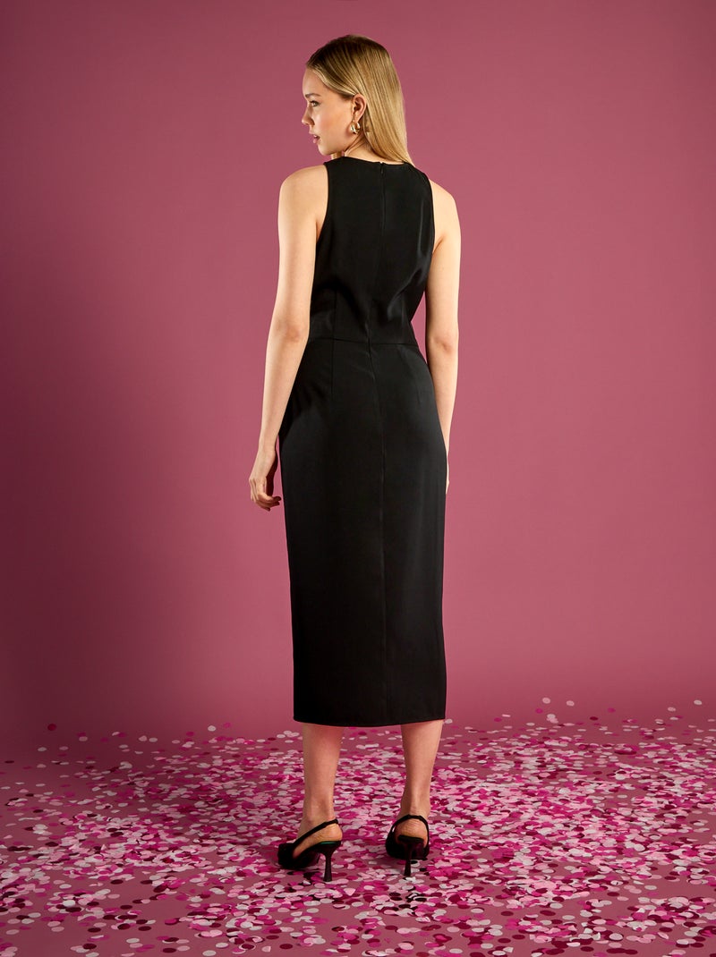 Robe longue sans manches avec effet drapé Noir - Kiabi