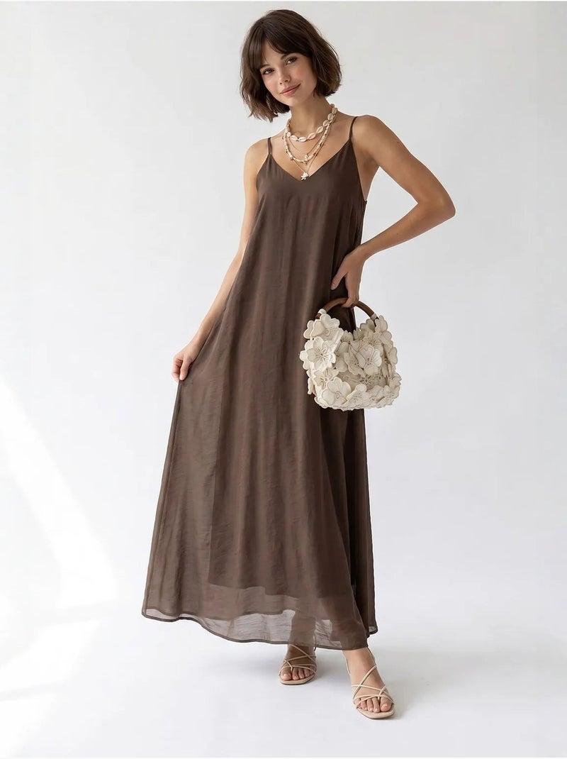 Robe longue sans manches coupe trapèze mixray Marron - Kiabi