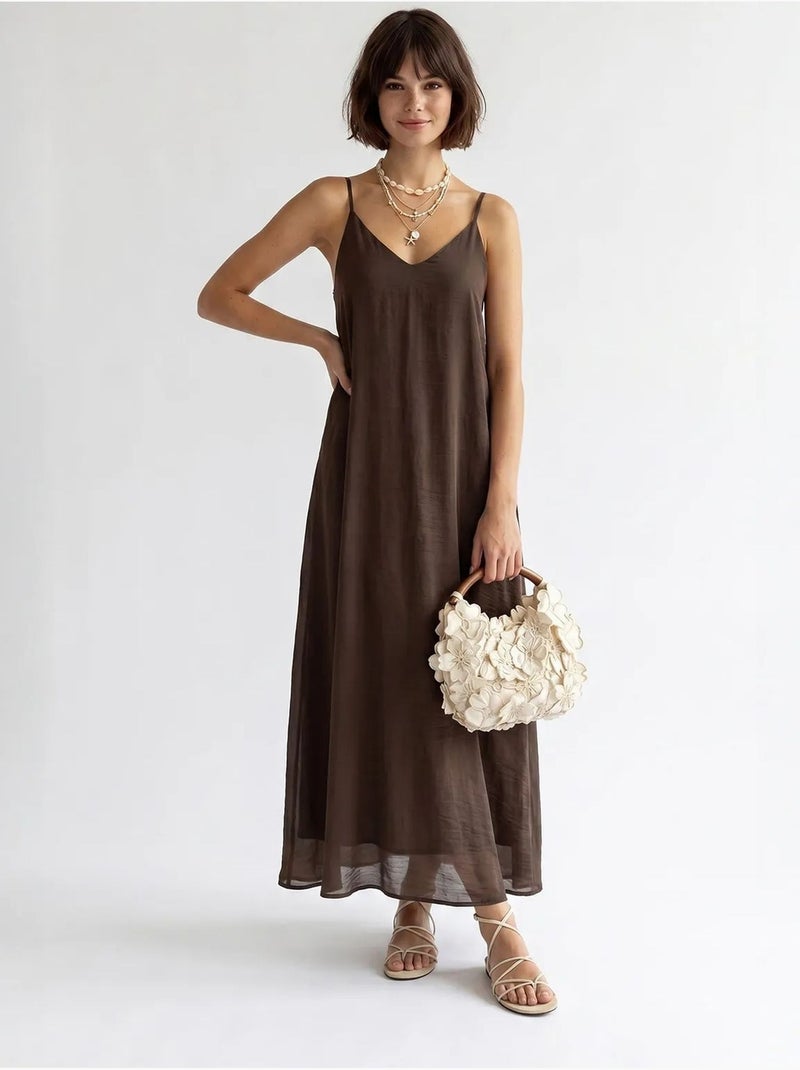 Robe longue sans manches coupe trapèze mixray Marron - Kiabi