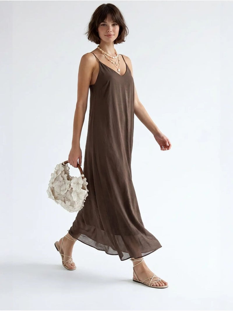 Robe longue sans manches coupe trapèze mixray Marron - Kiabi