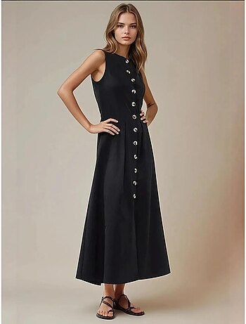 Robe longue sans manches en forme de a avec détails boutonnés
